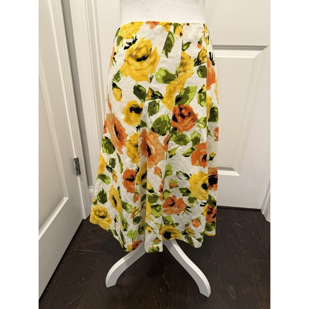 Premise Linen Floral A Line Skirt Yellow Orange Size 10